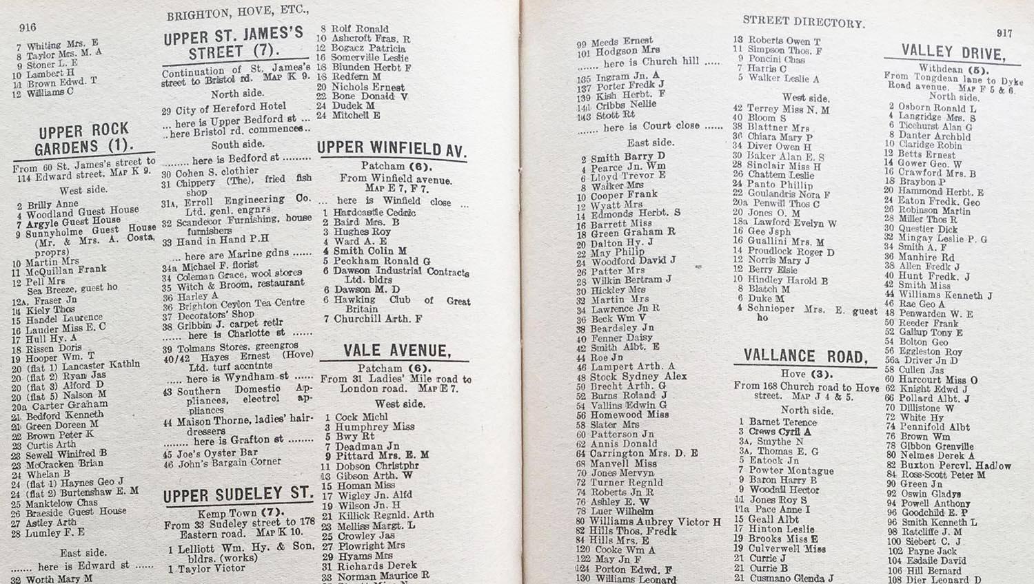 Image of detail of an original street directory for Brighton & Hove