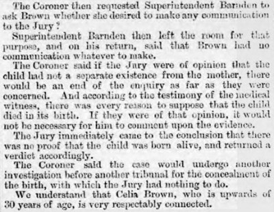 Brighton Gazette, 24th December 1857, the Coroner's directions Clipping from Brighton Gazette